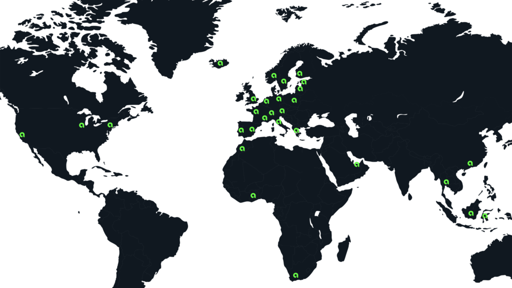 World map showing the international audiovisual projects Adapt has worked with around the world.