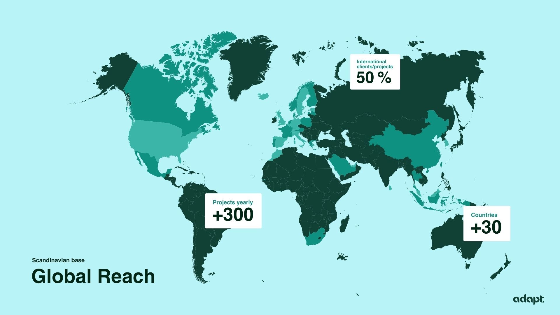 Karta som visar Adapts globala räckvidd och projekt