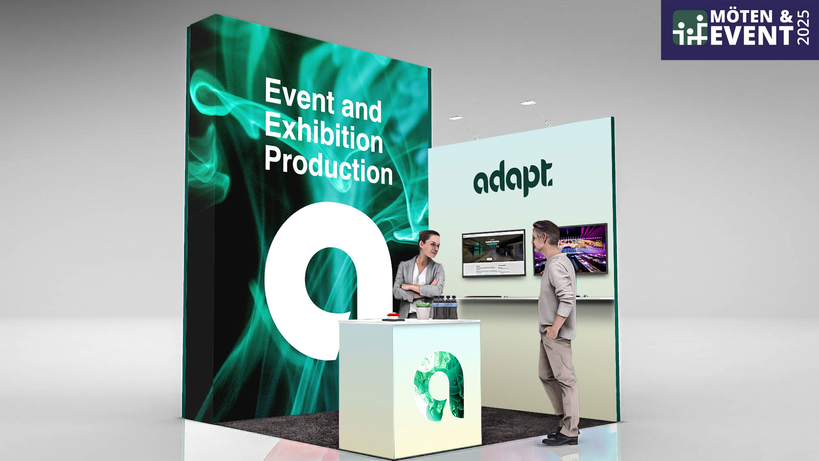 3d-skiss på Adapts monter på mässan